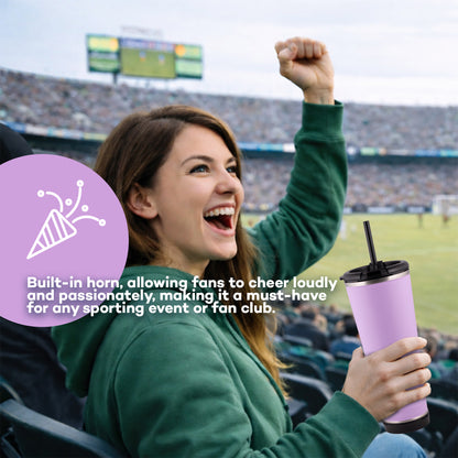 leHoyt HornPro X2 | 3-in-1 Cheering Cup with Built-In Horn & Cowbell | Insulated Stainless Steel Tumbler | BPA-Free | Fan Gift