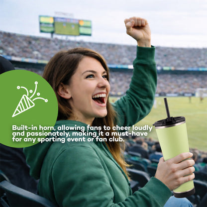 leHoyt HornPro X2 | 3-in-1 Cheering Cup with Built-In Horn & Cowbell | Insulated Stainless Steel Tumbler | BPA-Free | Fan Gift