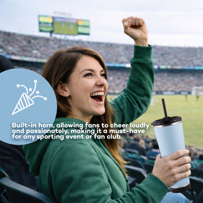 leHoyt HornPro X2 | 3-in-1 Cheering Cup with Built-In Horn & Cowbell | Insulated Stainless Steel Tumbler | BPA-Free | Fan Gift