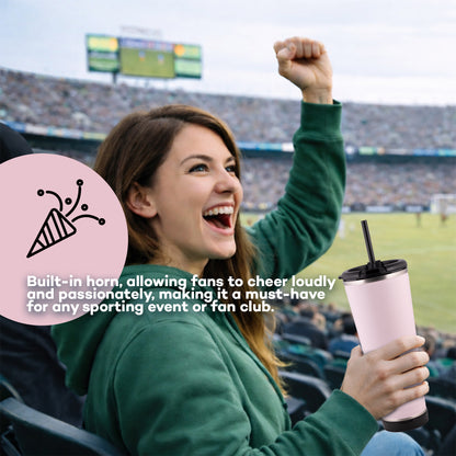 leHoyt HornPro X2 | 3-in-1 Cheering Cup with Built-In Horn & Cowbell | Insulated Stainless Steel Tumbler | BPA-Free | Fan Gift