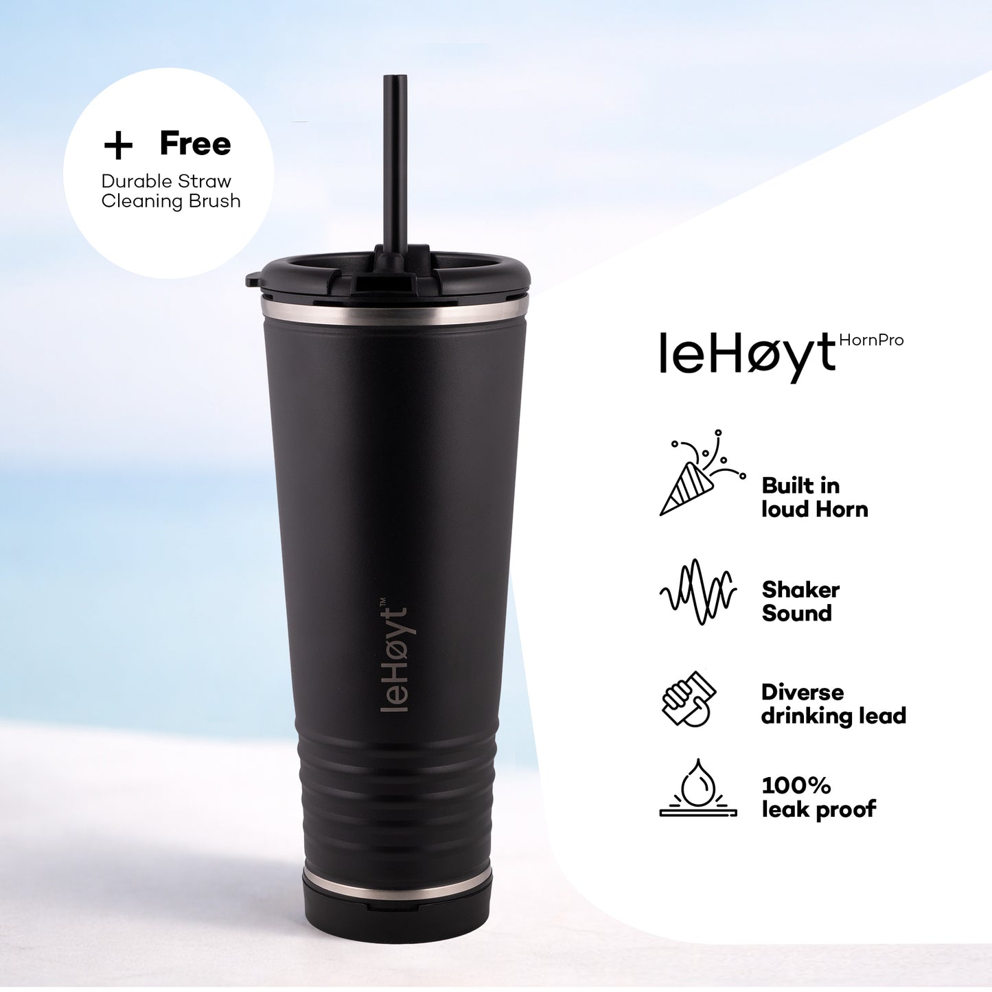 leHoyt HornPro X2 | 3-in-1 Cheering Cup with Built-In Horn & Cowbell | Insulated Stainless Steel Tumbler | BPA-Free | Fan Gift