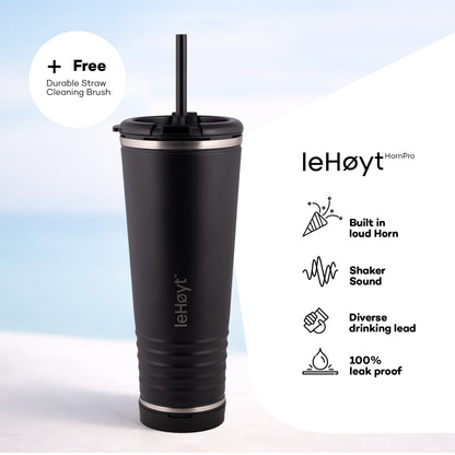 leHoyt HornPro X2 | 3-in-1 Cheering Cup with Built-In Horn & Cowbell | Insulated Stainless Steel Tumbler | BPA-Free | Fan Gift