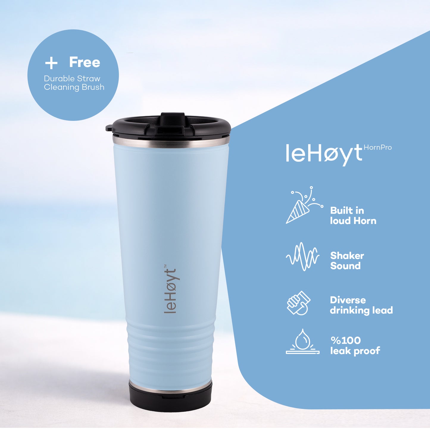 leHoyt HornPro X2 | 3-in-1 Cheering Cup with Built-In Horn & Cowbell | Insulated Stainless Steel Tumbler | BPA-Free | Fan Gift