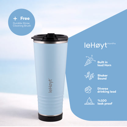 leHoyt HornPro X2 | 3-in-1 Cheering Cup with Built-In Horn & Cowbell | Insulated Stainless Steel Tumbler | BPA-Free | Fan Gift
