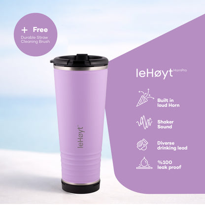 leHoyt HornPro X2 | 3-in-1 Cheering Cup with Built-In Horn & Cowbell | Insulated Stainless Steel Tumbler | BPA-Free | Fan Gift