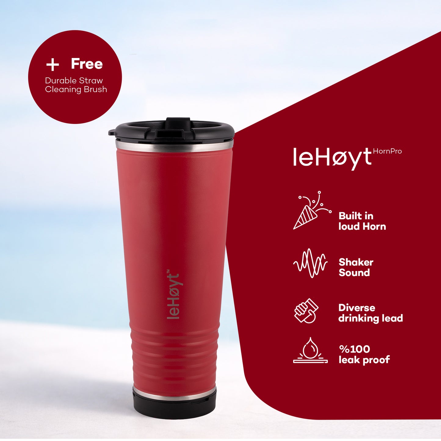 leHoyt HornPro X2 | 3-in-1 Cheering Cup with Built-In Horn & Cowbell | Insulated Stainless Steel Tumbler | BPA-Free | Fan Gift