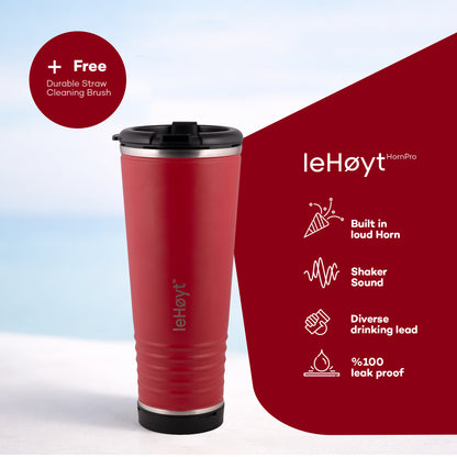 leHoyt HornPro X2 | 3-in-1 Cheering Cup with Built-In Horn & Cowbell | Insulated Stainless Steel Tumbler | BPA-Free | Fan Gift