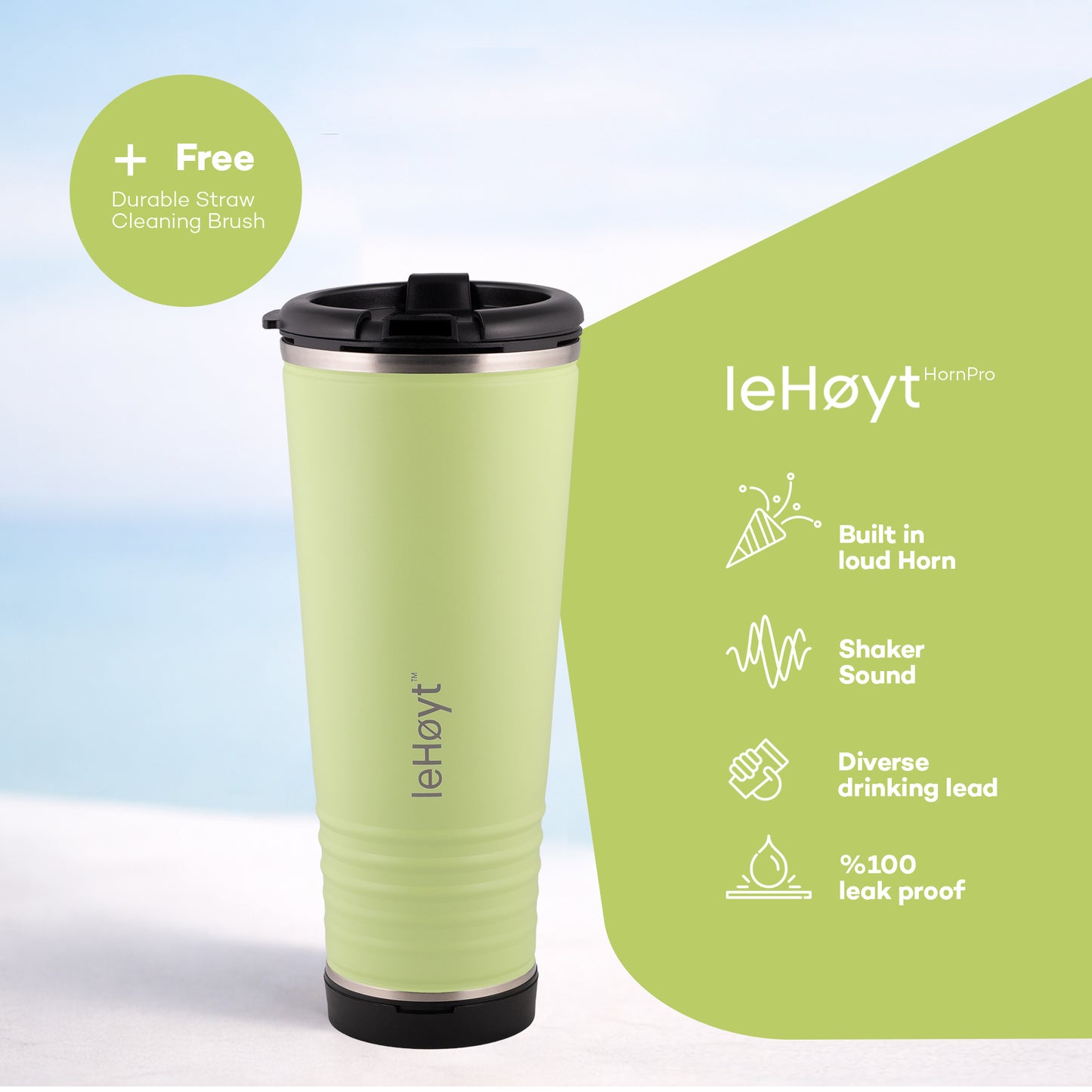 leHoyt HornPro X2 | 3-in-1 Cheering Cup with Built-In Horn & Cowbell | Insulated Stainless Steel Tumbler | BPA-Free | Fan Gift