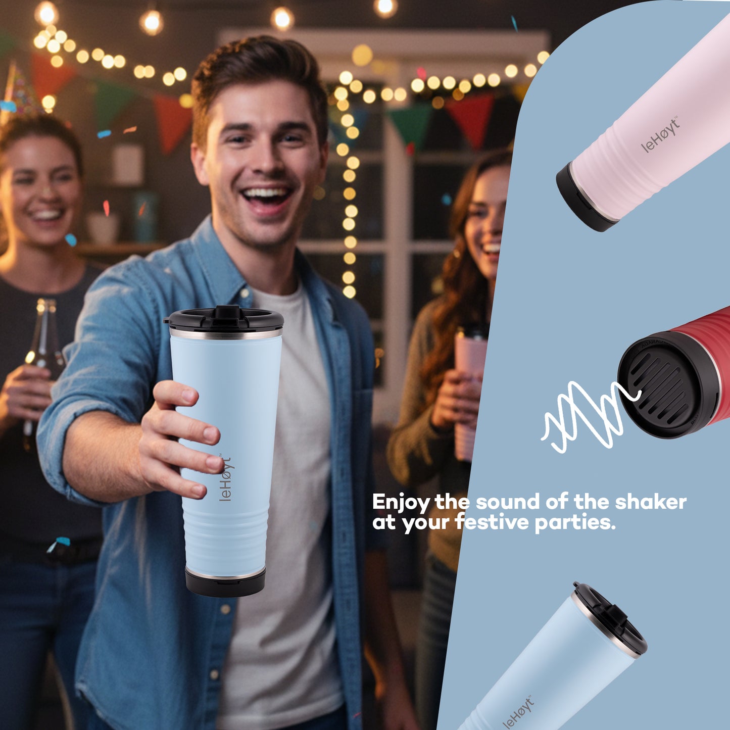 leHoyt HornPro X2 | 3-in-1 Cheering Cup with Built-In Horn & Cowbell | Insulated Stainless Steel Tumbler | BPA-Free | Fan Gift