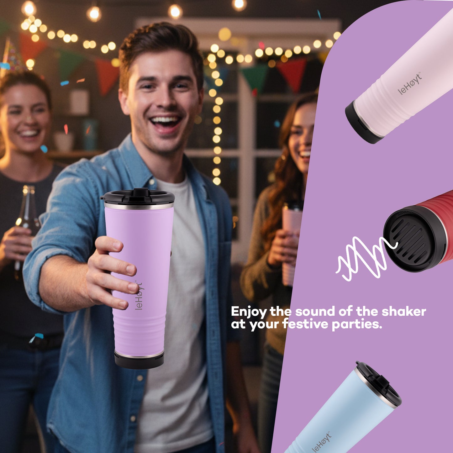 leHoyt HornPro X2 | 3-in-1 Cheering Cup with Built-In Horn & Cowbell | Insulated Stainless Steel Tumbler | BPA-Free | Fan Gift