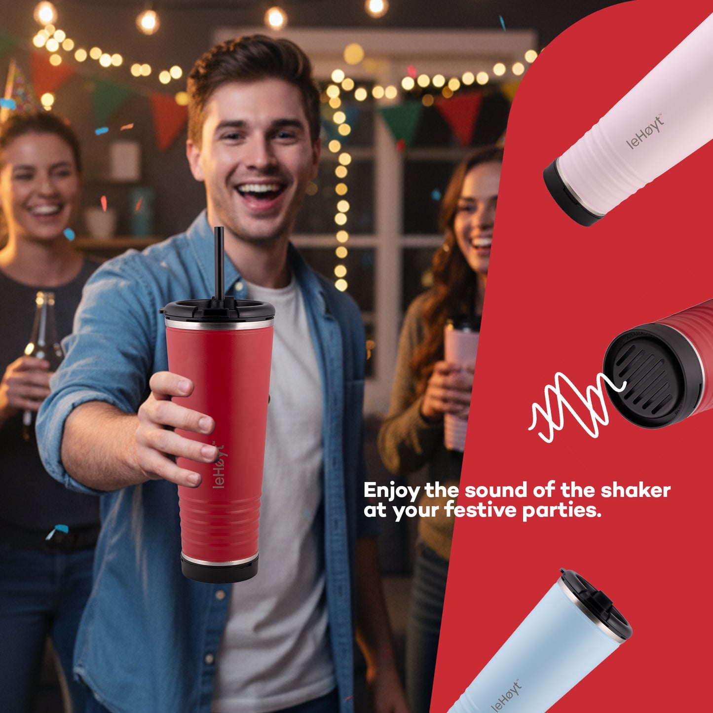 leHoyt HornPro X2 | 3-in-1 Cheering Cup with Built-In Horn & Cowbell | Insulated Stainless Steel Tumbler | BPA-Free | Fan Gift