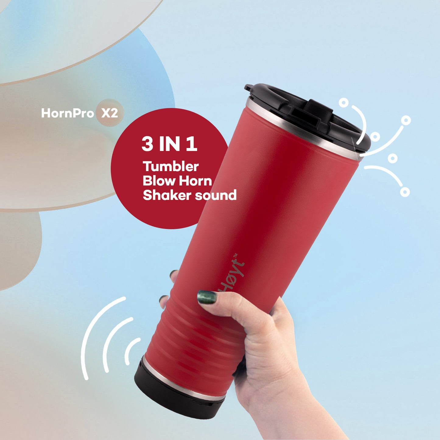 leHoyt HornPro X2 | 3-in-1 Cheering Cup with Built-In Horn & Cowbell | Insulated Stainless Steel Tumbler | BPA-Free | Fan Gift
