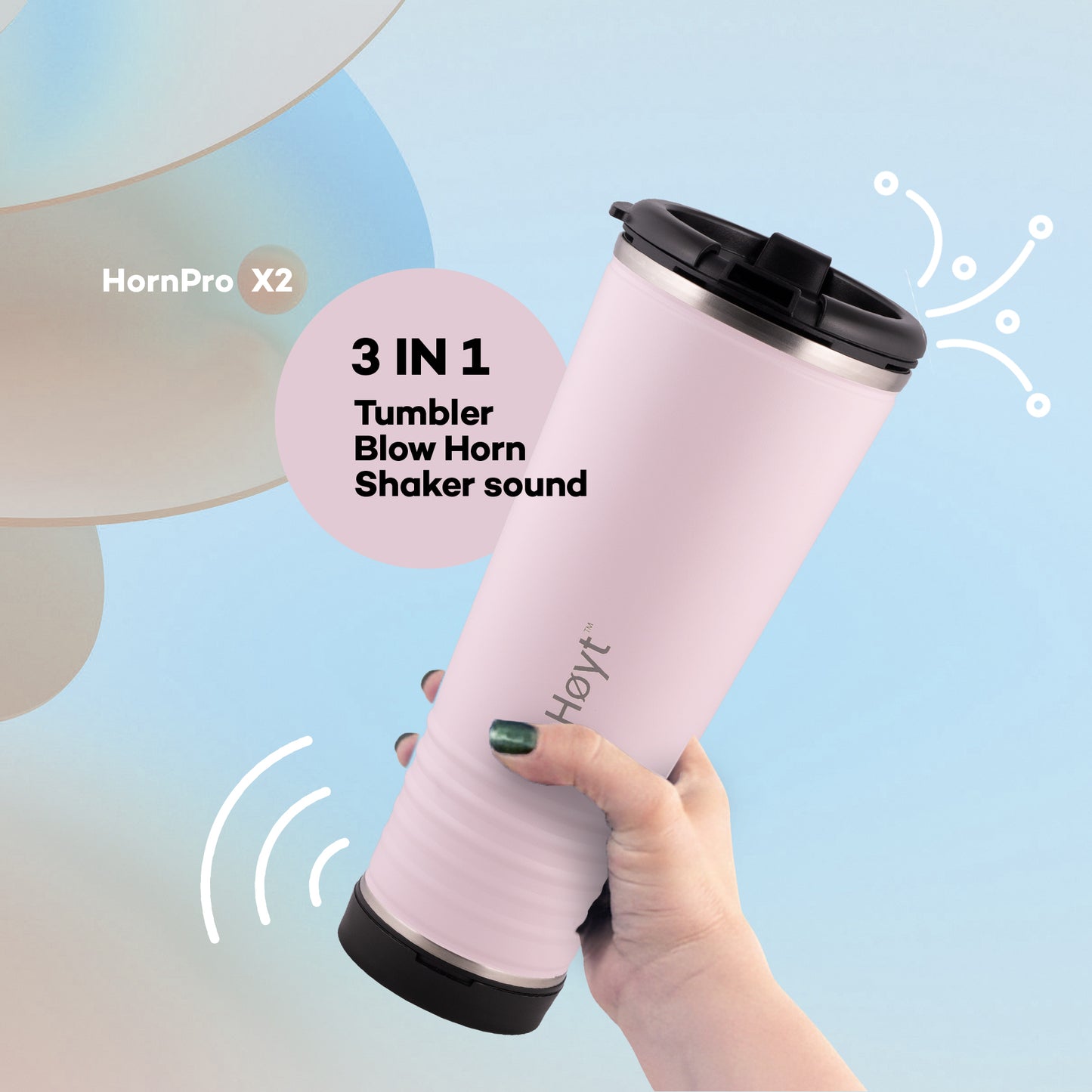 leHoyt HornPro X2 | 3-in-1 Cheering Cup with Built-In Horn & Cowbell | Insulated Stainless Steel Tumbler | BPA-Free | Fan Gift