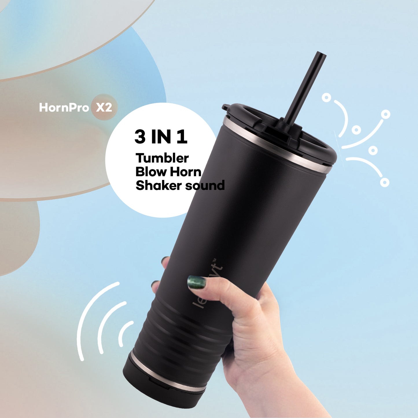 leHoyt HornPro X2 | 3-in-1 Cheering Cup with Built-In Horn & Cowbell | Insulated Stainless Steel Tumbler | BPA-Free | Fan Gift