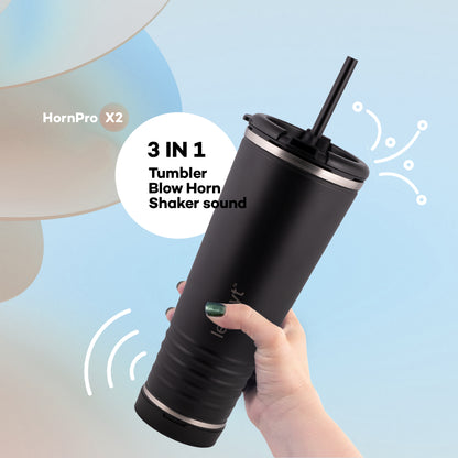 leHoyt HornPro X2 | 3-in-1 Cheering Cup with Built-In Horn & Cowbell | Insulated Stainless Steel Tumbler | BPA-Free | Fan Gift