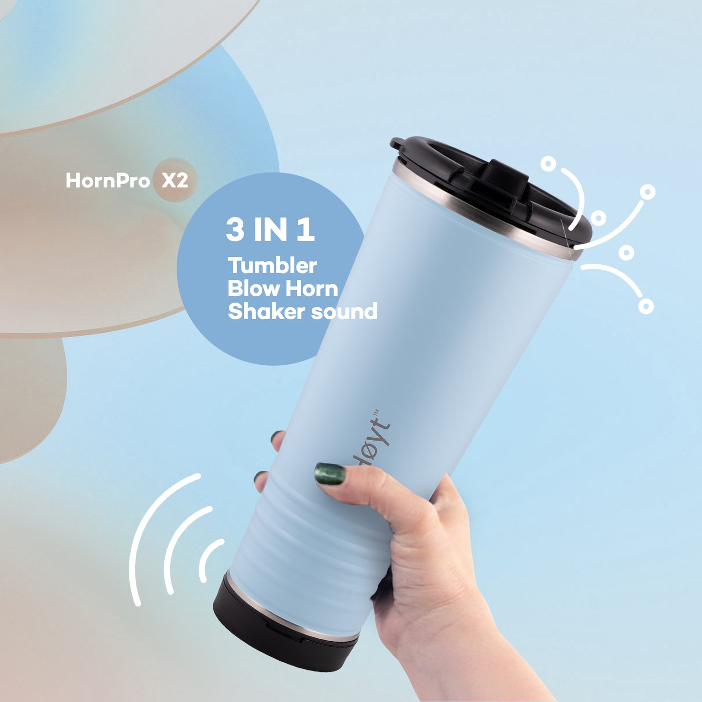 leHoyt HornPro X2 | 3-in-1 Cheering Cup with Built-In Horn & Cowbell | Insulated Stainless Steel Tumbler | BPA-Free | Fan Gift