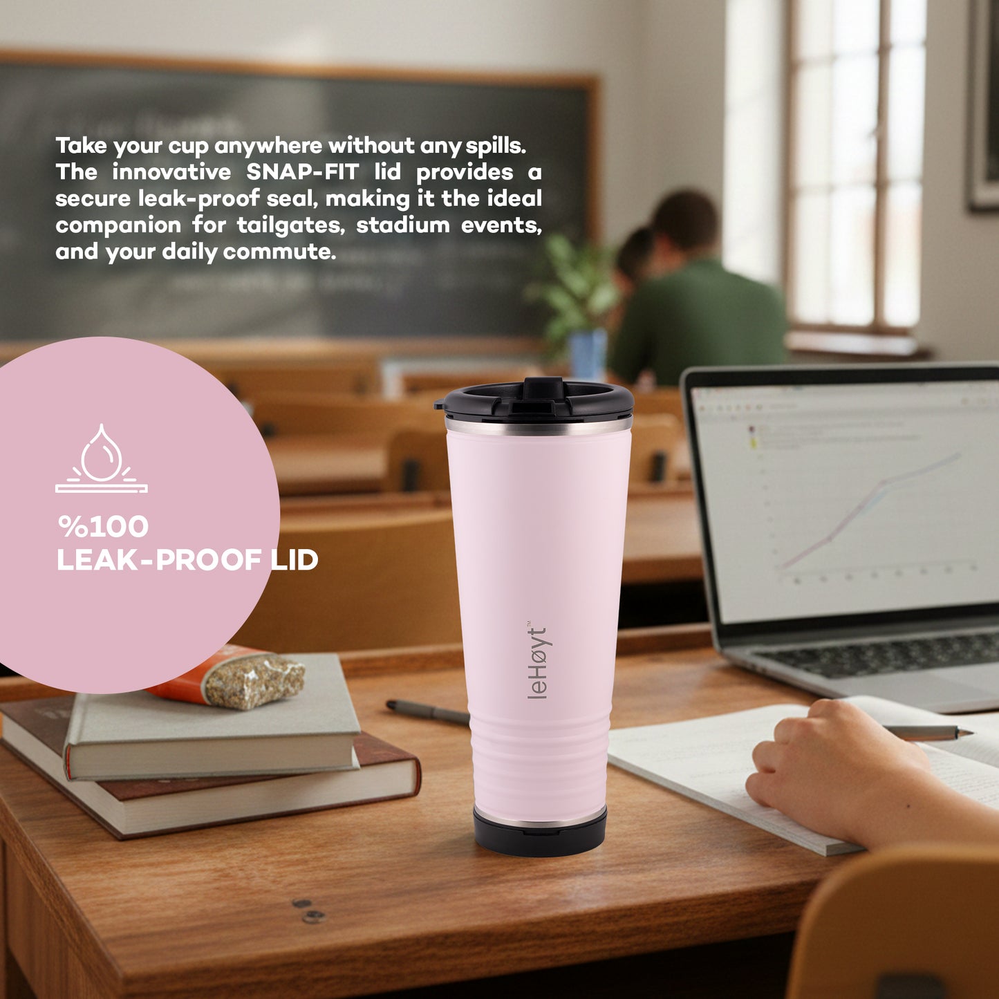 leHoyt HornPro X2 | 3-in-1 Cheering Cup with Built-In Horn & Cowbell | Insulated Stainless Steel Tumbler | BPA-Free | Fan Gift